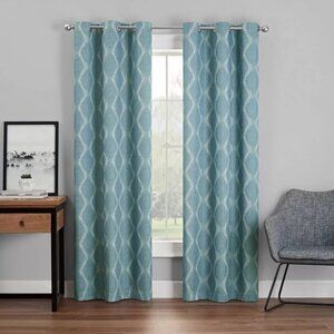 Eclipse Windsor Blue Geo Design Blackout Single Grommet Curtain Panel 42" x 84"